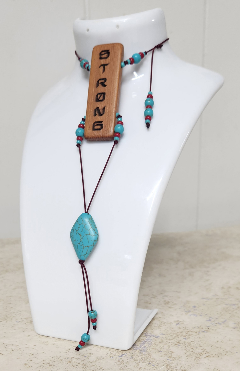 (image for) STRONG Inspirational Word Necklace - Howlite Turquoise and Red Beads
