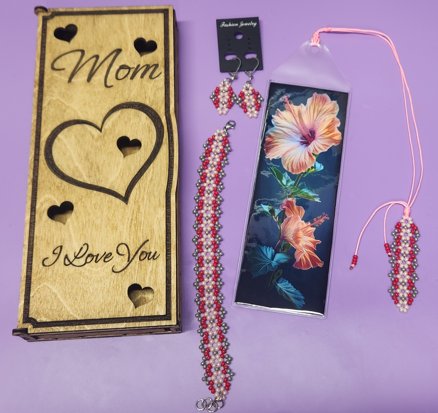 (image for) Mother's Day Gift Set - Hibiscus - Peach, Red, Silver